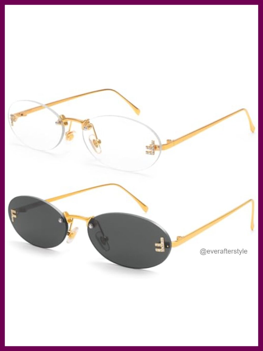 Rimless Oval Sunglasses Retro UV Protected Metal Frame 55mm